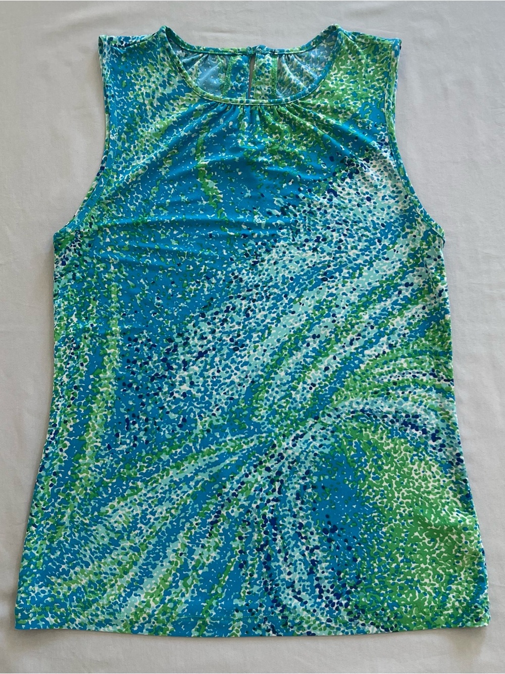 Sleeveless Swirl Print Blouse Tank Top in Blue & Green - Size PS
